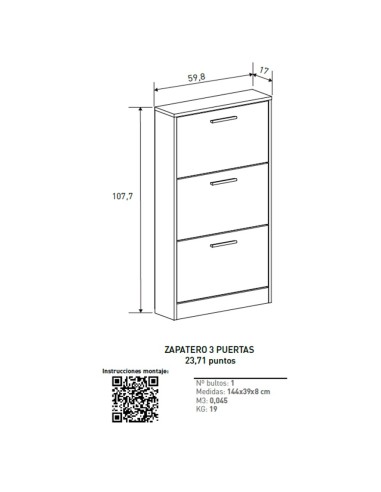 Zapatero de 3 puertas ARUA