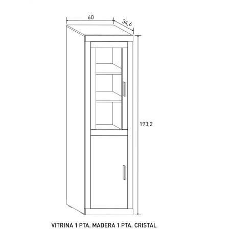 Vitrina de 1 puerta madera y 1 puerta cristal Lara 2