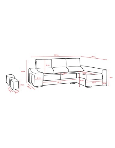 Chaiselongue GALAMA 2,65 mts con Arcón y 2 Puffs | Mega Confort