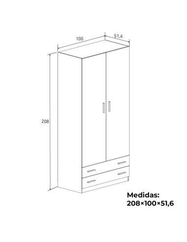 Armario DIRAP 2 puertas y 2 cajones 100 cm | MEGA CONFORT
