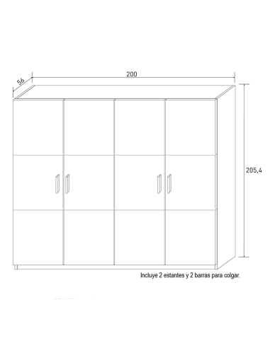 Armario KANIMO 4 puertas 200 cm | MEGA CONFORT