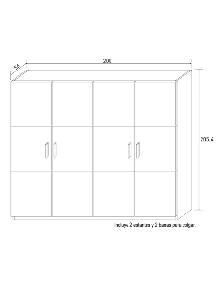 Armario KANIMO 4 puertas 200 cm | MEGA CONFORT
