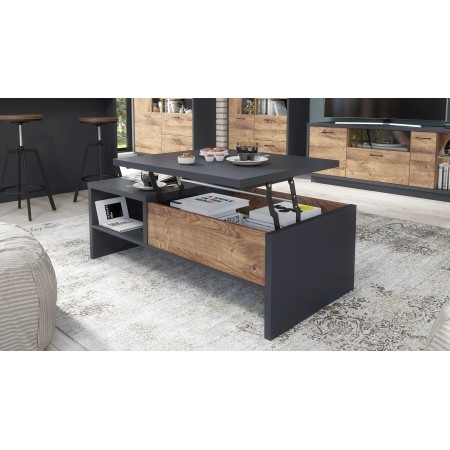 Mesa centro elevable Europa Grafito-Roble